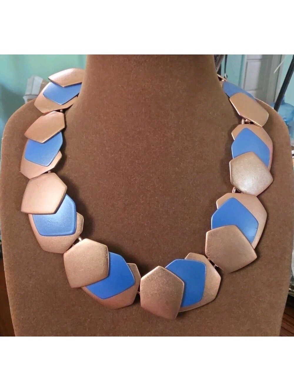 Monet All That Jazz Rose Gold Toned & BlueChoker Necklace Book Piece